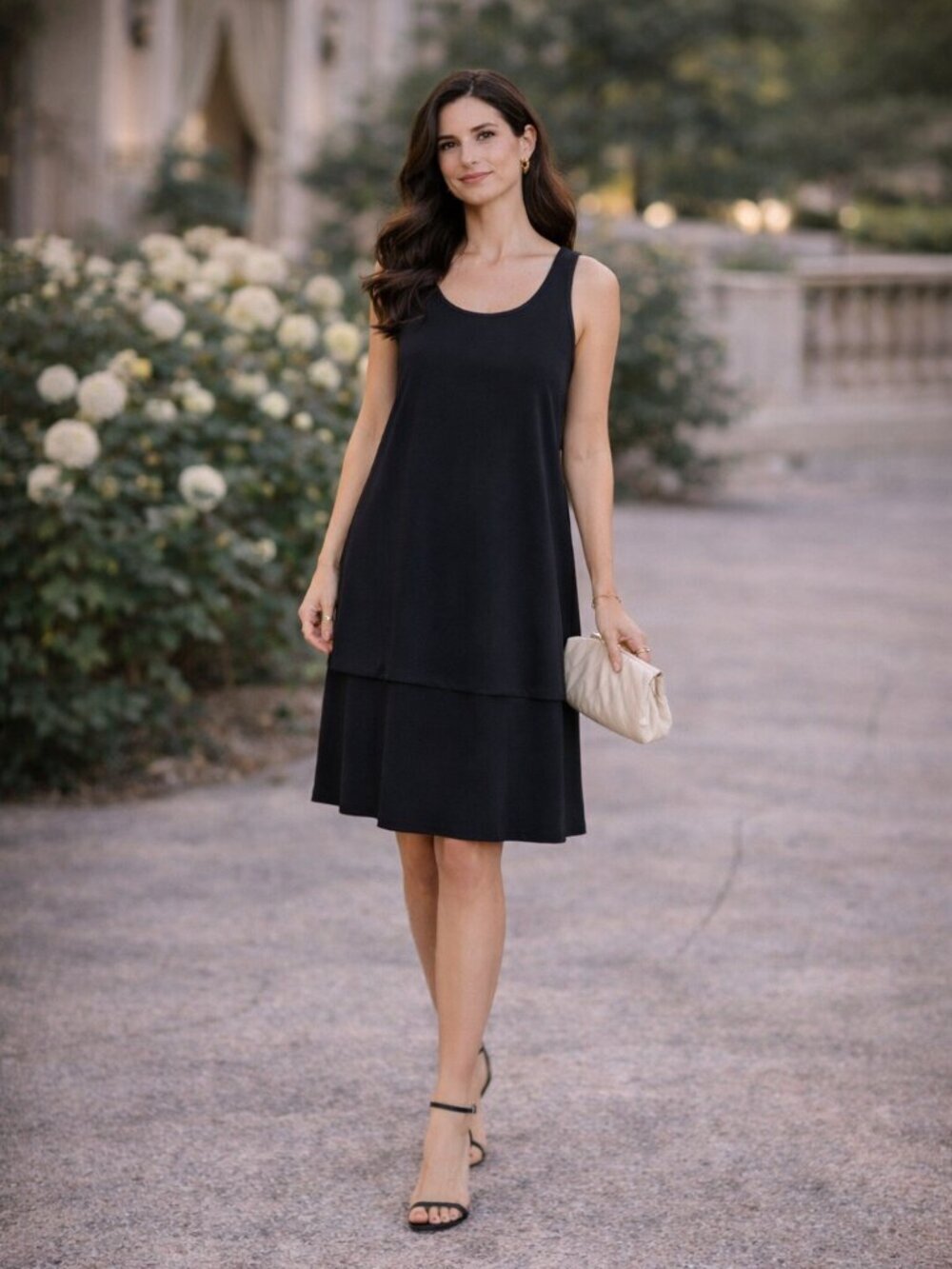 Staples Vintage Black Sleeveless Dress Women’s Sz Large Tiered Long Midi Gown